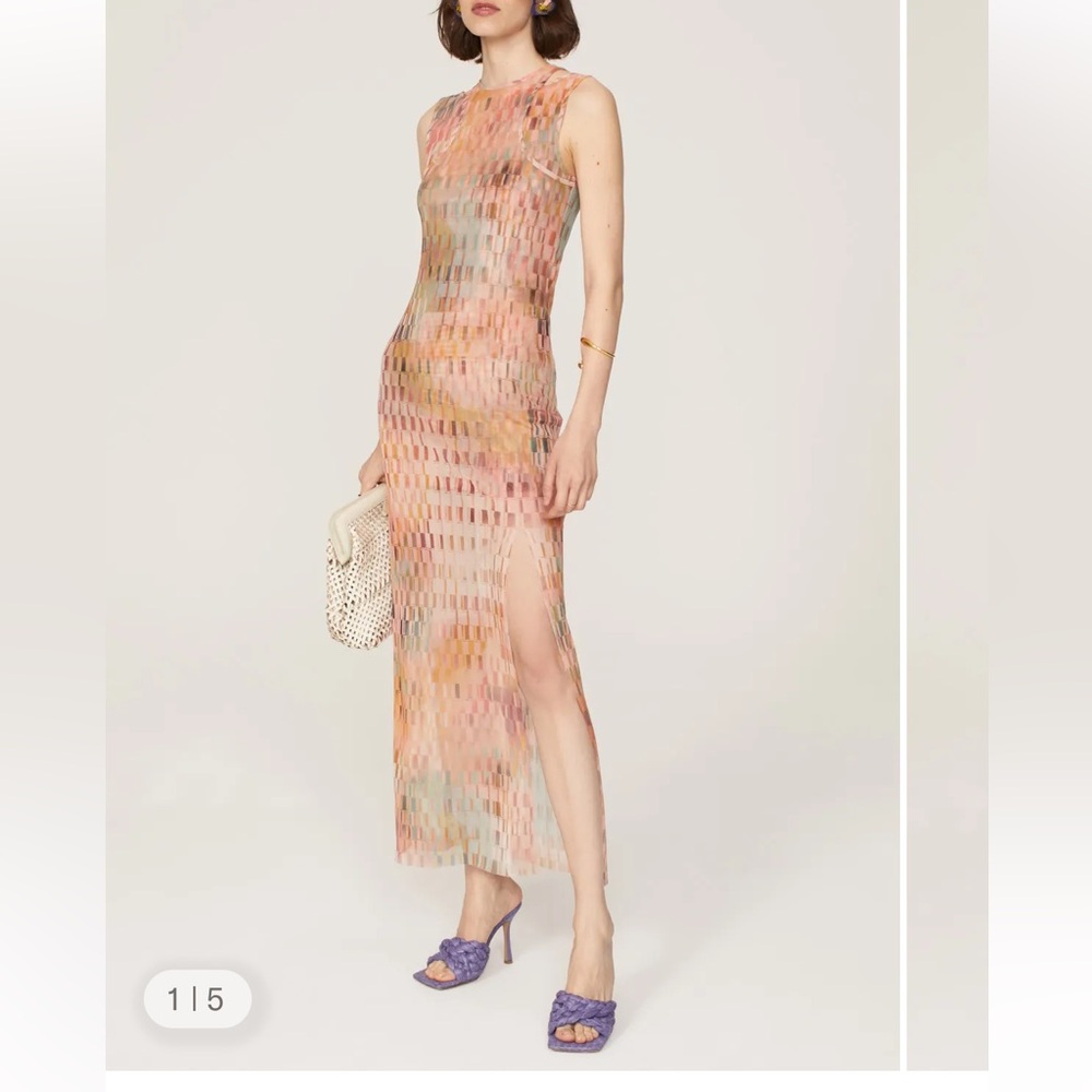 NWT Misa Los Angeles Fernanda Multicolor Mesh Maxi Dress sz S